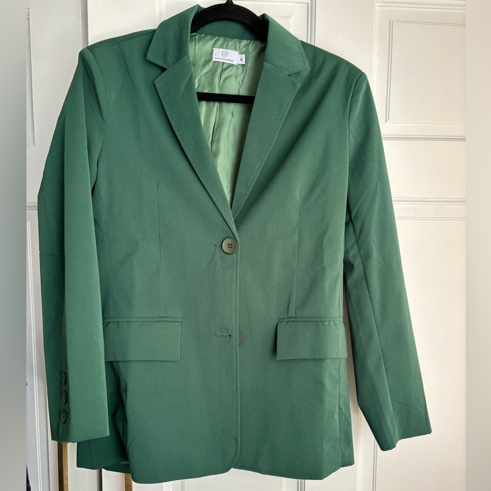 Pink Diamond. Green blazer size 6.